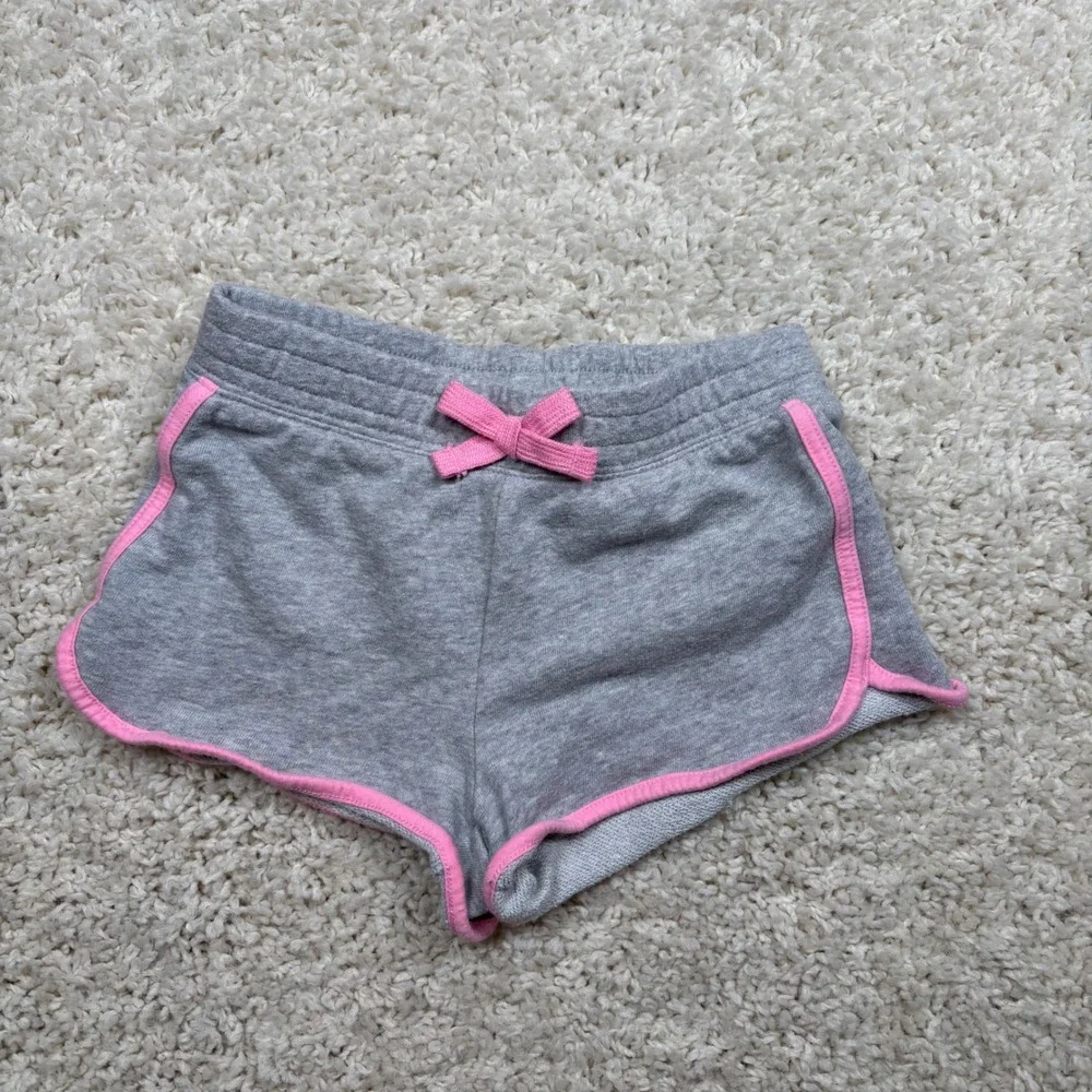 Kids H&M Girls Gray Sweat Shorts Pink‎ Trim Bow Elastic Waist Lounge Wear Size S